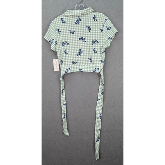 No Comment NY-LA Crop Top Front Tie Butterfly Pattern Stretch Women's XL NWT - Picture 5 of 10